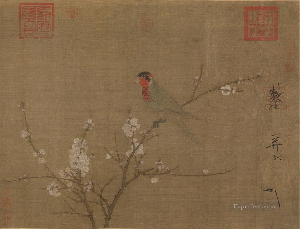 five colored parakeet on a blossoming apricot tree 1119 old China ink Oil Paintings